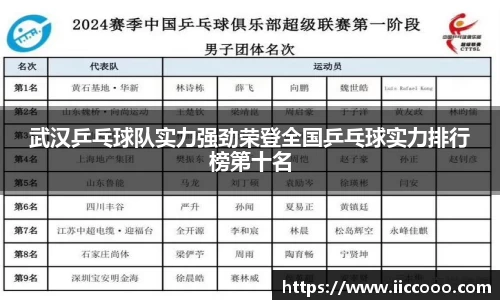 武汉乒乓球队实力强劲荣登全国乒乓球实力排行榜第十名